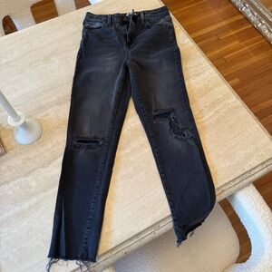 Forever 21 Black Distressed Straight Leg Jeans